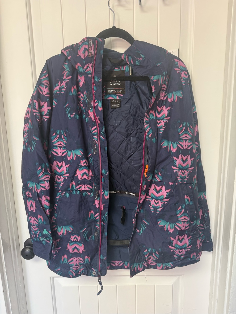 Burton Navy Quilted Jacket with Pink & Teal Floral Accents